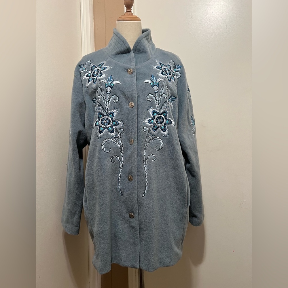 Bob Mackie Wearable Art Jacket Womens XL  Embroidered Floral Boho Artsy Coat